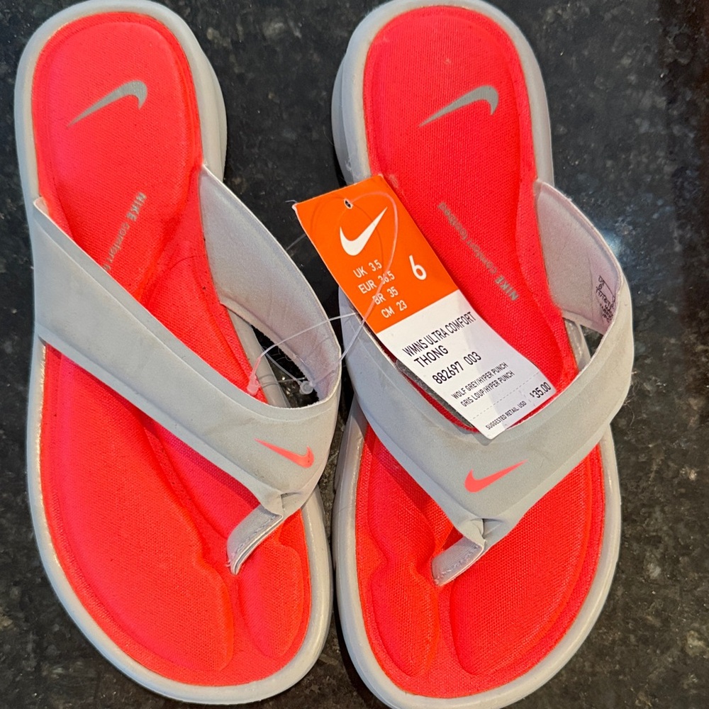 NWT Nike Bright Pink and Gray Flip Flops